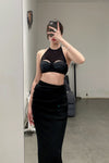 OUDE WAAG denim hollow hanging neck corset OW-23SS-AS05 black